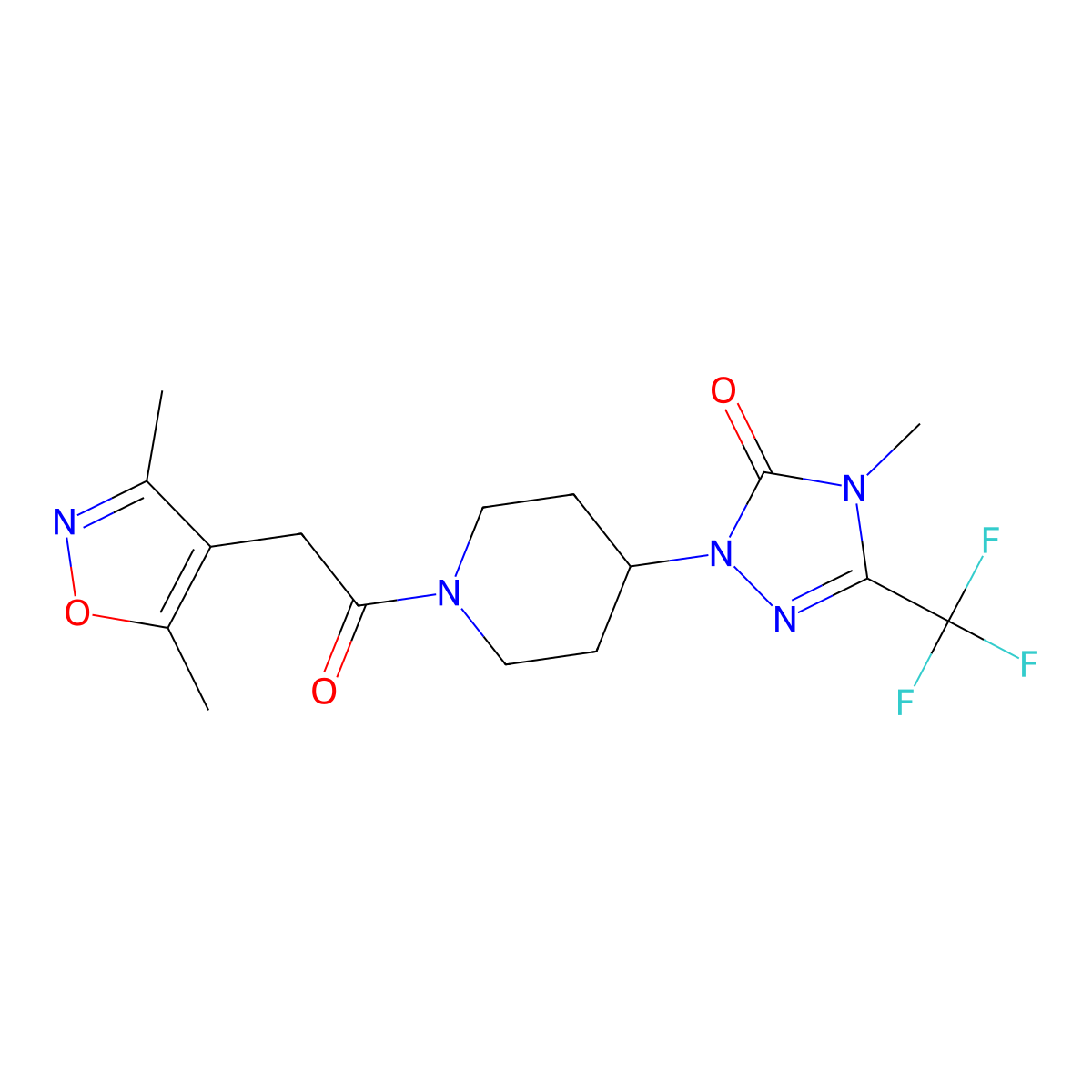 1-(1-(2-(3,5-dimethylisoxazol-4-yl)acetyl)piperidin-4-yl)-4-methyl-3-(trifluoromethyl)-1H-1,2,4-triazol-5(4H)-one molecular structure, CAS 2034328-97-5
