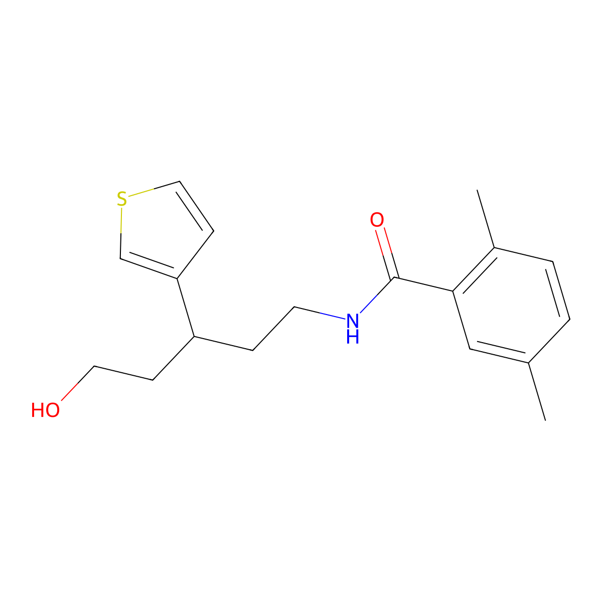 N-[5-hydroxy-3-(thiophen-3-yl)pentyl]-2,5-dimethylbenzamide molecular structure, CAS 2034328-99-7