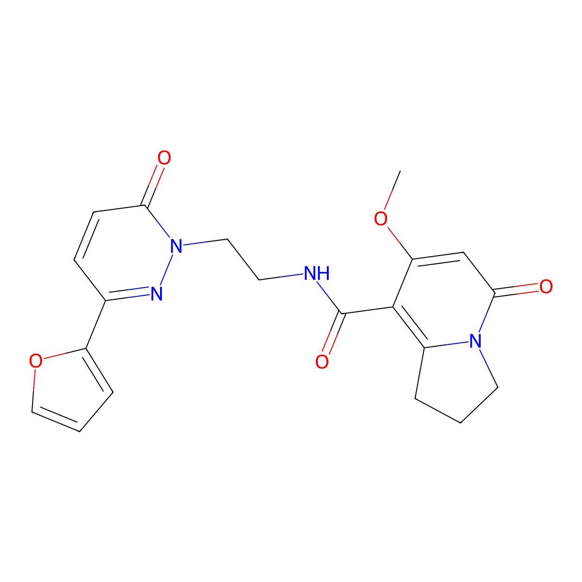 N-(2-(3-(furan-2-yl)-6-oxopyridazin-1(6H)-yl)ethyl)-7-methoxy-5-oxo-1,2,3,5-tetrahydroindolizine-8-carboxamide molecular structure, CAS 2034329-02-5