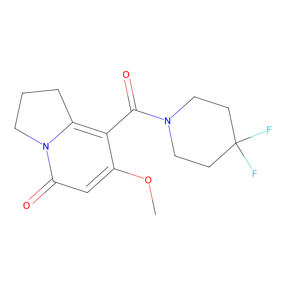 8-(4,4-difluoropiperidine-1-carbonyl)-7-methoxy-2,3-dihydroindolizin-5(1H)-one molecular structure, CAS 2034329-03-6