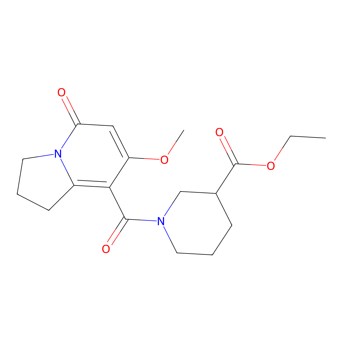 Ethyl 1-(7-methoxy-5-oxo-1,2,3,5-tetrahydroindolizine-8-carbonyl)piperidine-3-carboxylate molecular structure, CAS 2034329-05-8