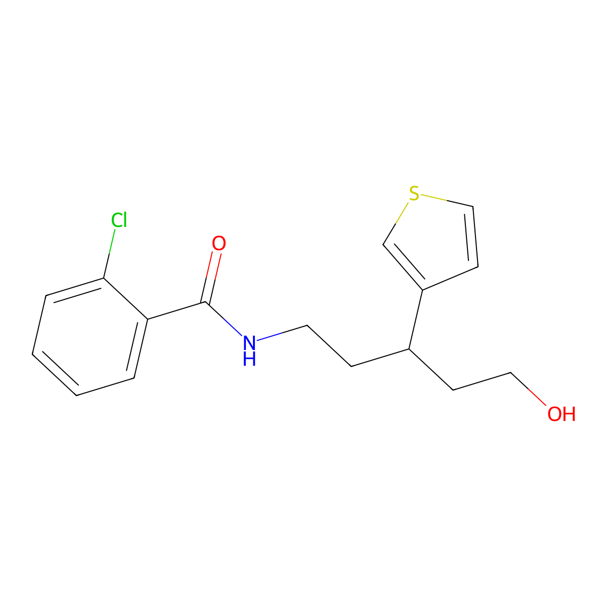 2-chloro-N-[5-hydroxy-3-(thiophen-3-yl)pentyl]benzamide molecular structure, CAS 2034329-06-9