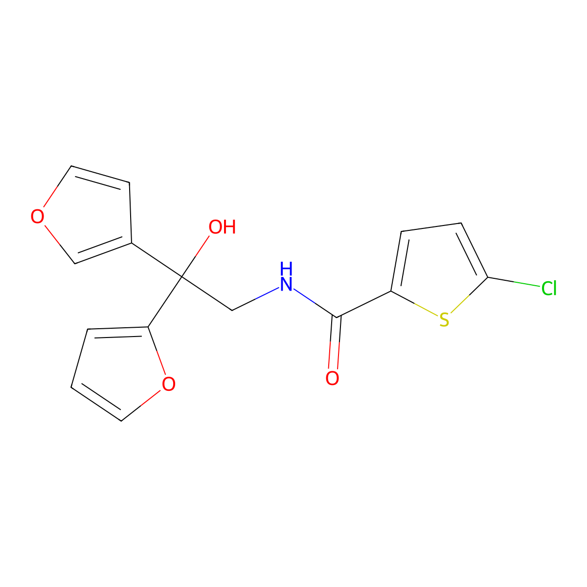 5-chloro-N-[2-(furan-2-yl)-2-(furan-3-yl)-2-hydroxyethyl]thiophene-2-carboxamide molecular structure, CAS 2034329-10-5