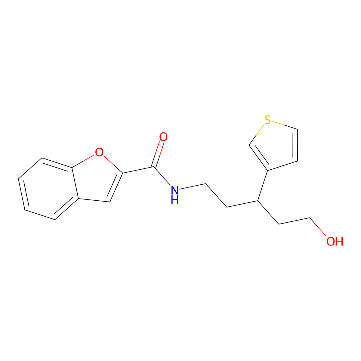 N-[5-hydroxy-3-(thiophen-3-yl)pentyl]-1-benzofuran-2-carboxamide molecular structure, CAS 2034329-12-7