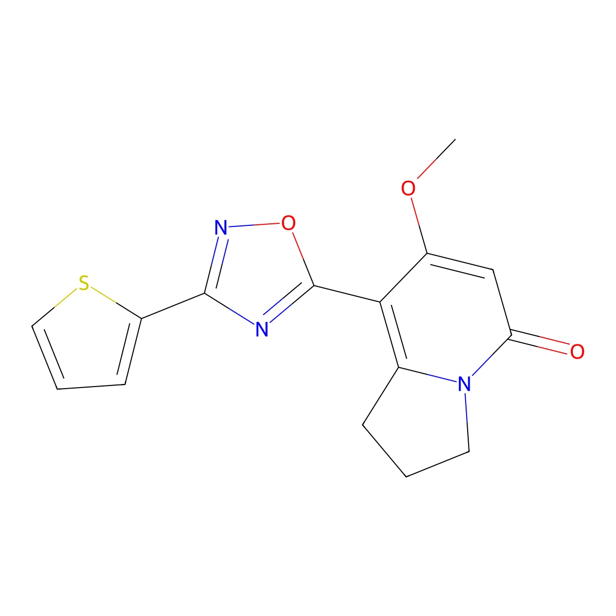7-methoxy-8-(3-(thiophen-2-yl)-1,2,4-oxadiazol-5-yl)-2,3-dihydroindolizin-5(1H)-one molecular structure, CAS 2034329-15-0