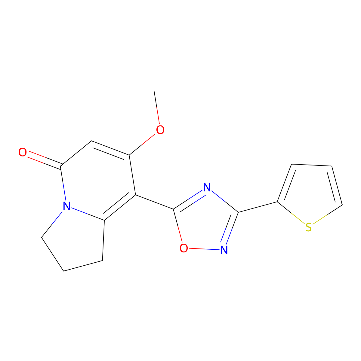 7-methoxy-8-(3-(thiophen-2-yl)-1,2,4-oxadiazol-5-yl)-2,3-dihydroindolizin-5(1H)-one molecular structure, CAS 2034329-15-0