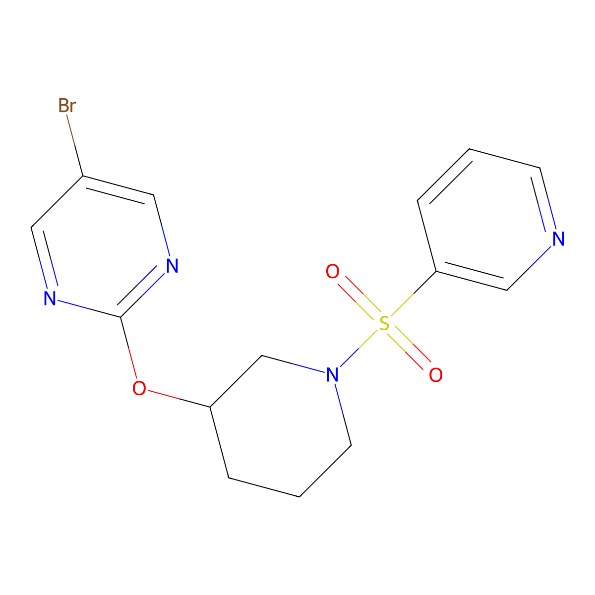 5-Bromo-2-((1-(pyridin-3-ylsulfonyl)piperidin-3-yl)oxy)pyrimidine molecular structure, CAS 2034329-17-2