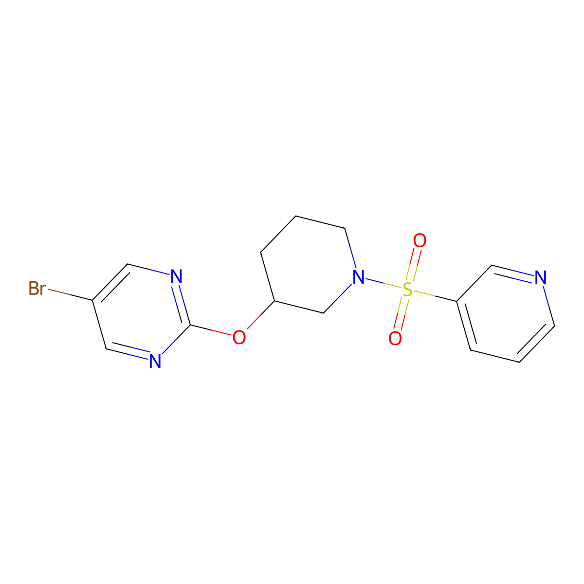 5-Bromo-2-((1-(pyridin-3-ylsulfonyl)piperidin-3-yl)oxy)pyrimidine molecular structure, CAS 2034329-17-2