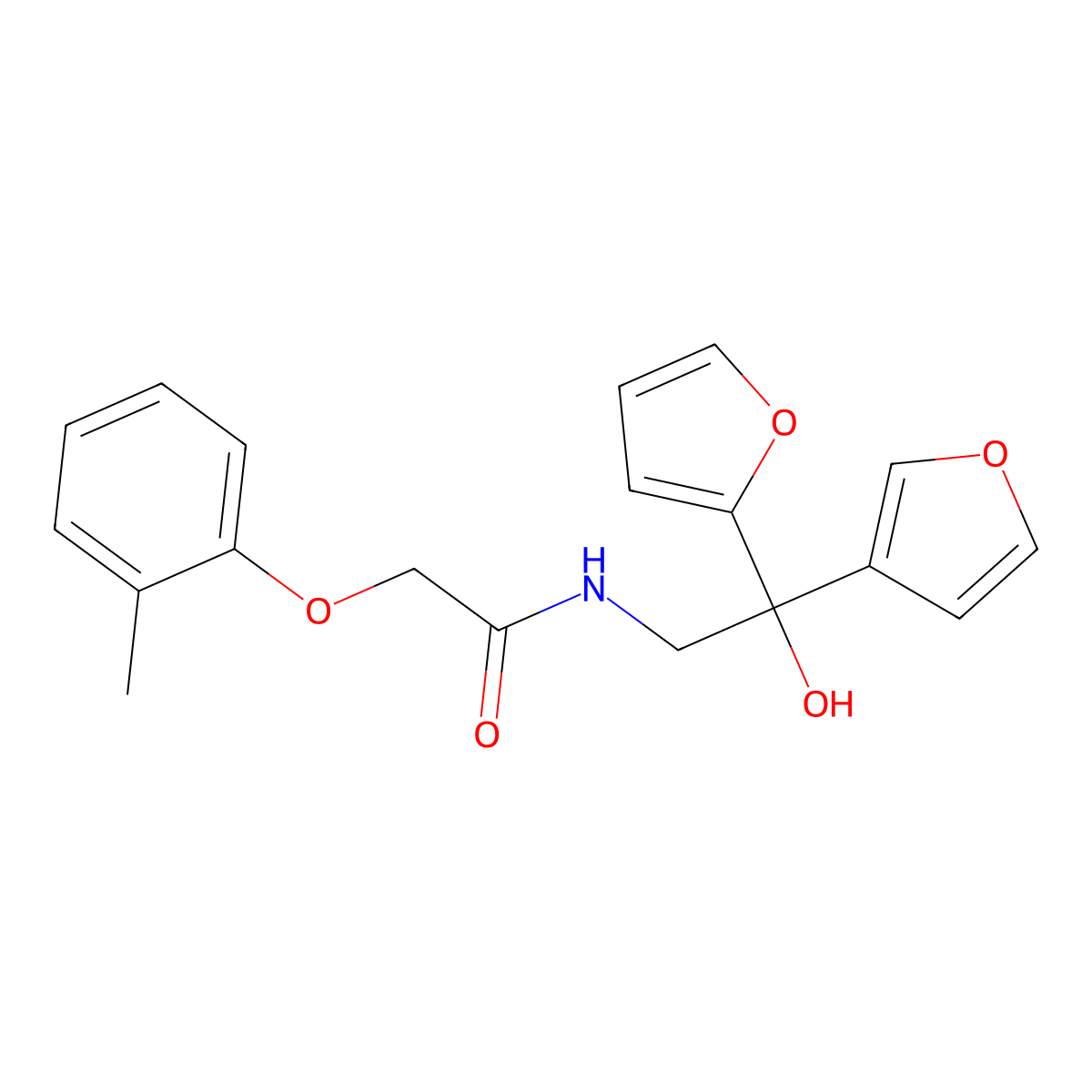 N-(2-(furan-2-yl)-2-(furan-3-yl)-2-hydroxyethyl)-2-(o-tolyloxy)acetamide molecular structure, CAS 2034329-19-4