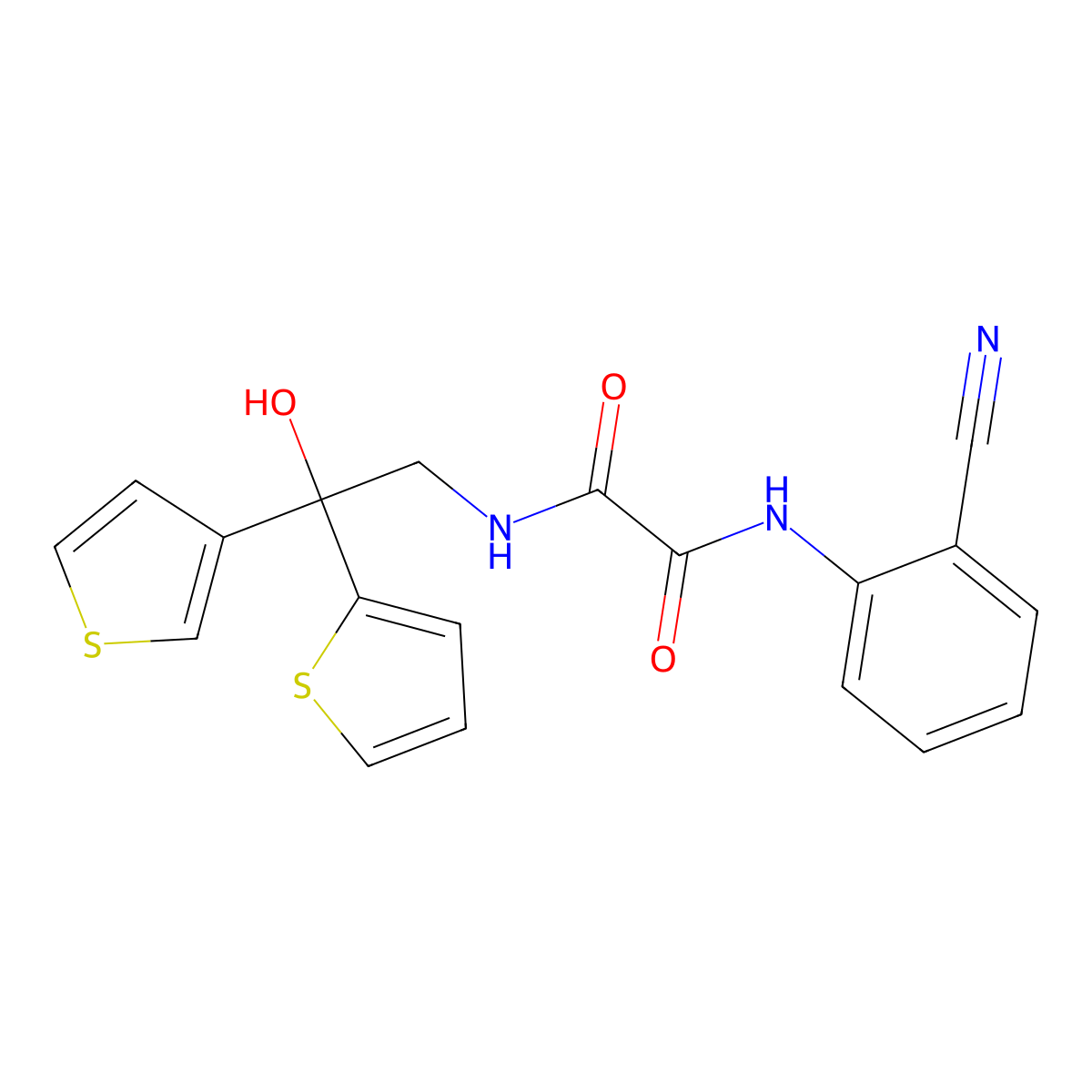 N1-(2-cyanophenyl)-N2-(2-hydroxy-2-(thiophen-2-yl)-2-(thiophen-3-yl)ethyl)oxalamide molecular structure, CAS 2034329-20-7