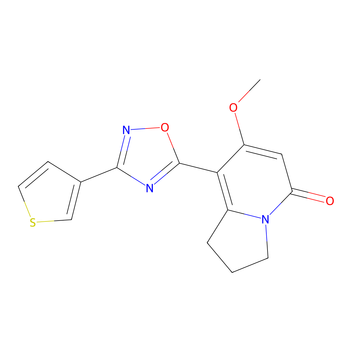 7-methoxy-8-(3-(thiophen-3-yl)-1,2,4-oxadiazol-5-yl)-2,3-dihydroindolizin-5(1H)-one molecular structure, CAS 2034329-22-9
