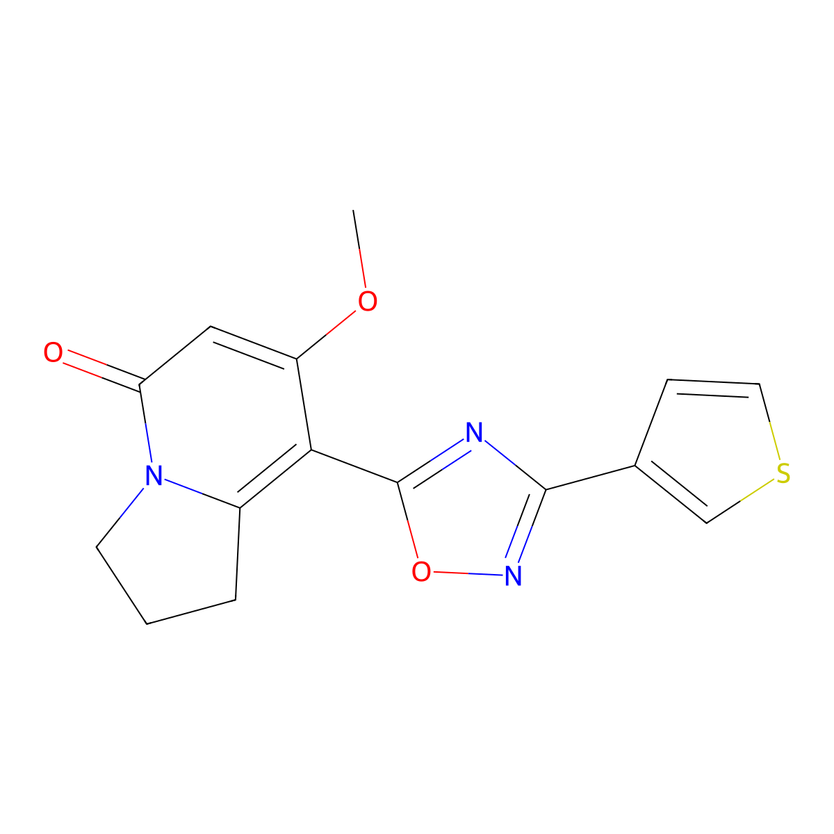 7-methoxy-8-(3-(thiophen-3-yl)-1,2,4-oxadiazol-5-yl)-2,3-dihydroindolizin-5(1H)-one molecular structure, CAS 2034329-22-9