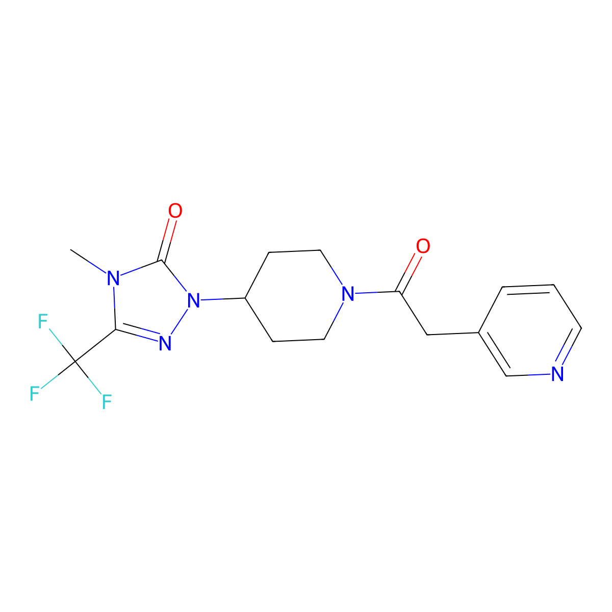 4-methyl-1-(1-(2-(pyridin-3-yl)acetyl)piperidin-4-yl)-3-(trifluoromethyl)-1H-1,2,4-triazol-5(4H)-one molecular structure, CAS 2034329-23-0
