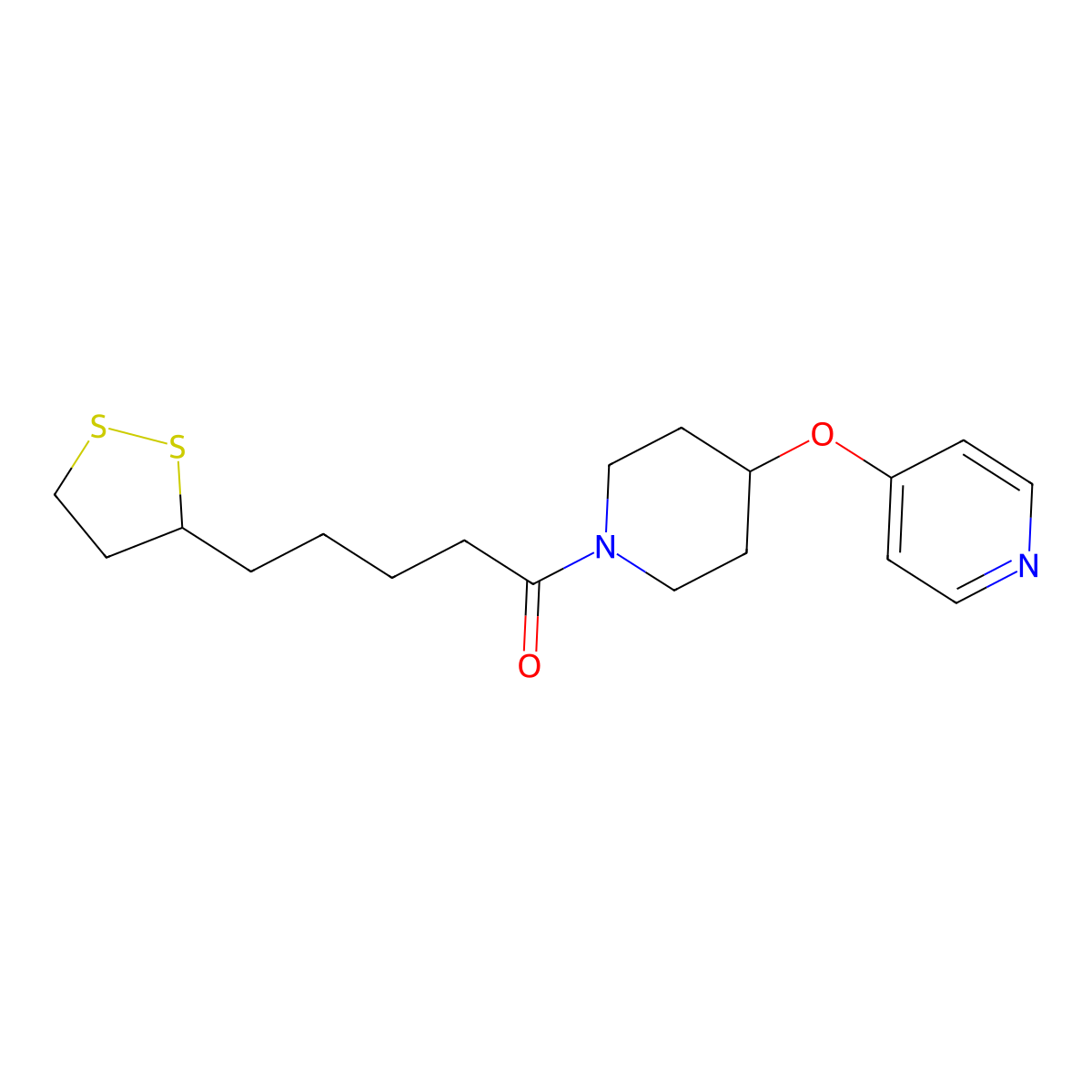 5-(1,2-Dithiolan-3-yl)-1-(4-(pyridin-4-yloxy)piperidin-1-yl)pentan-1-one molecular structure, CAS 2034329-27-4