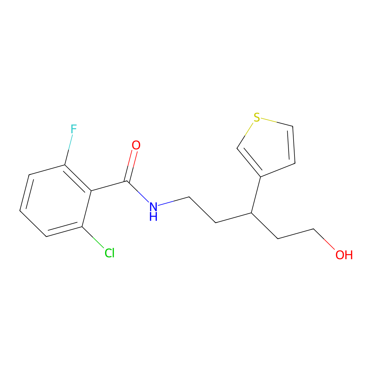 2-chloro-6-fluoro-N-[5-hydroxy-3-(thiophen-3-yl)pentyl]benzamide molecular structure, CAS 2034329-29-6