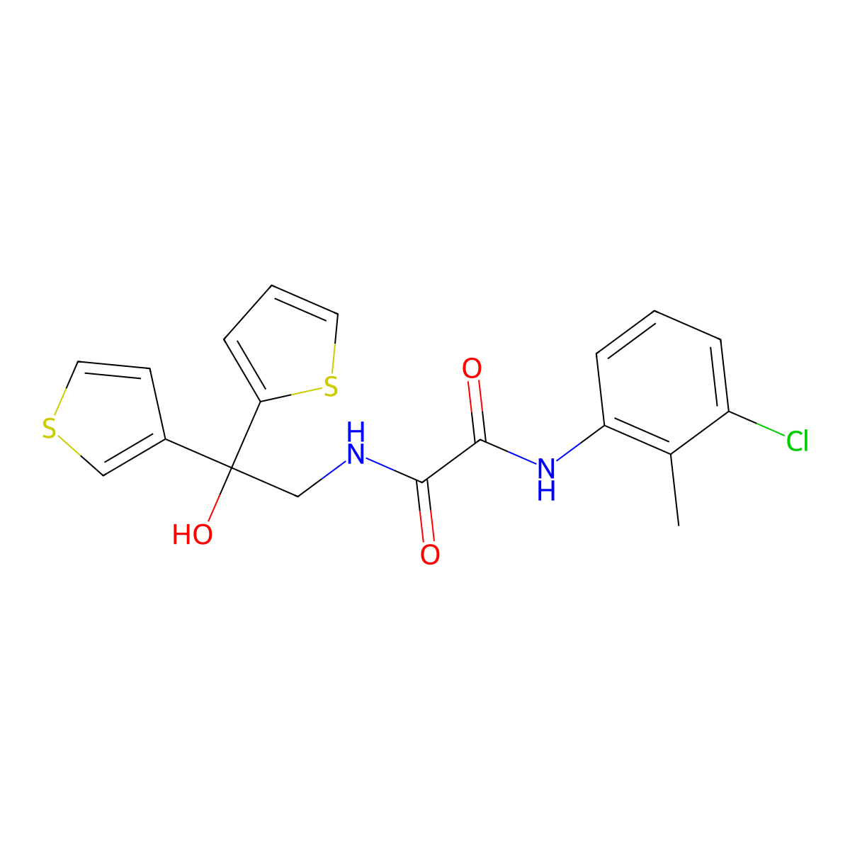 N1-(3-chloro-2-methylphenyl)-N2-(2-hydroxy-2-(thiophen-2-yl)-2-(thiophen-3-yl)ethyl)oxalamide molecular structure, CAS 2034329-31-0