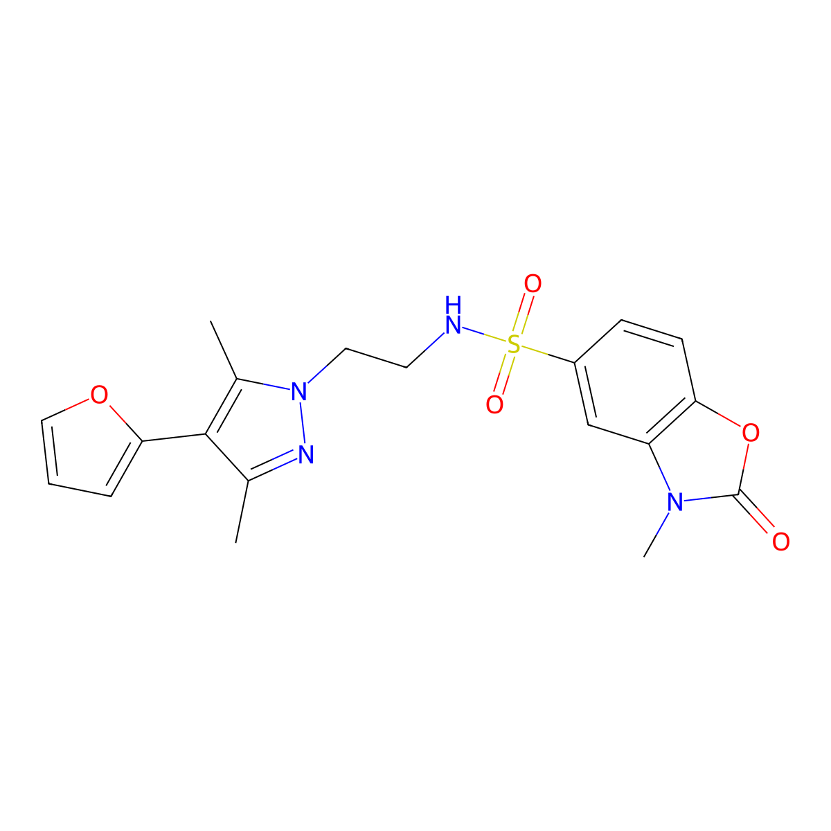 N-(2-(4-(furan-2-yl)-3,5-dimethyl-1H-pyrazol-1-yl)ethyl)-3-methyl-2-oxo-2,3-dihydrobenzo[d]oxazole-5-sulfonamide molecular structure, CAS 2034329-33-2