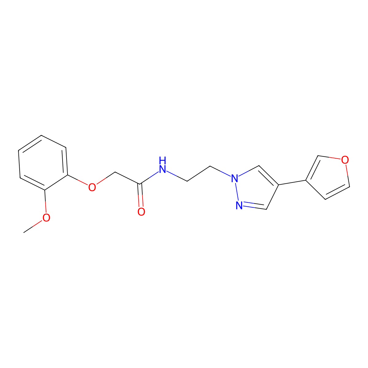 N-(2-(4-(furan-3-yl)-1H-pyrazol-1-yl)ethyl)-2-(2-methoxyphenoxy)acetamide molecular structure, CAS 2034329-40-1