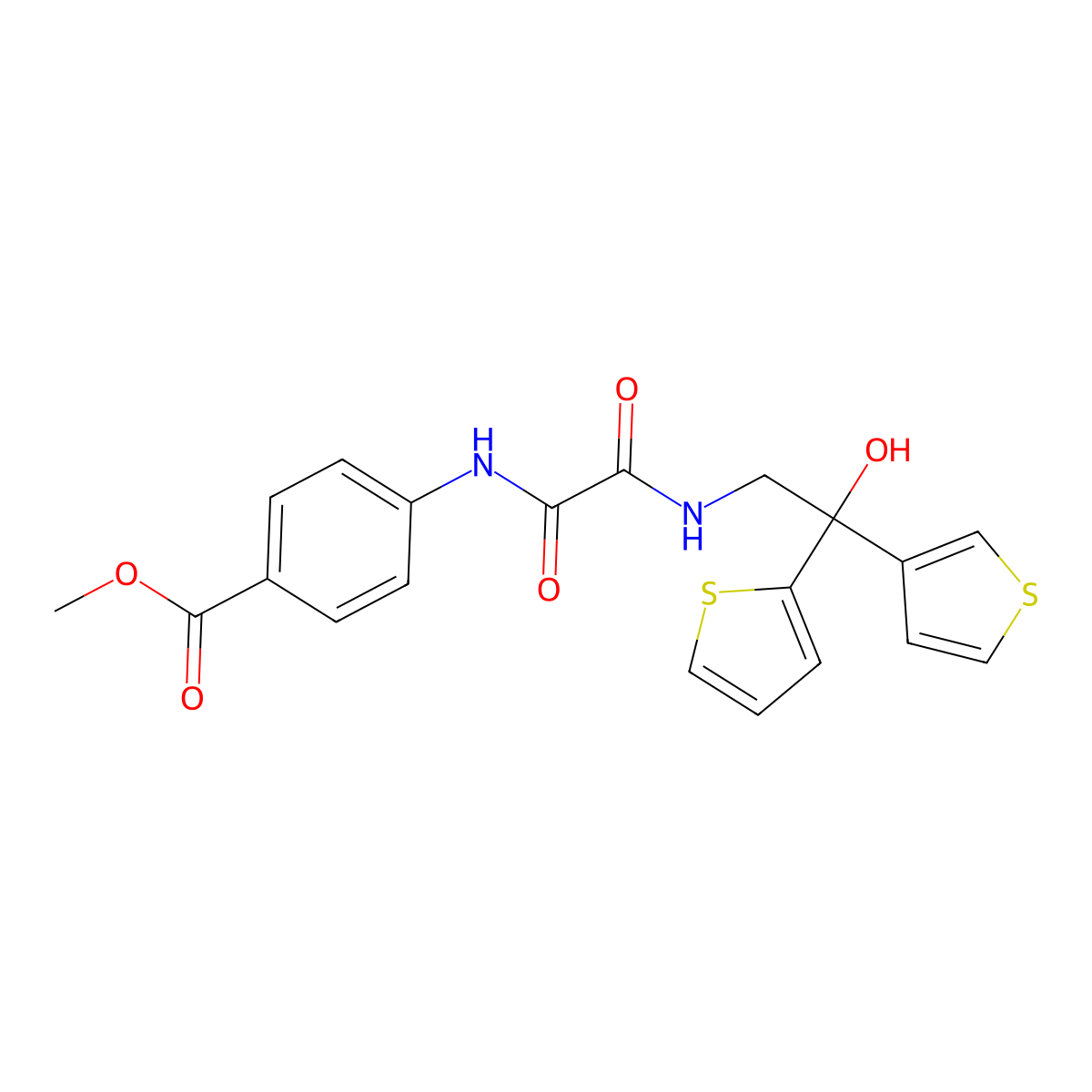 Methyl 4-(2-((2-hydroxy-2-(thiophen-2-yl)-2-(thiophen-3-yl)ethyl)amino)-2-oxoacetamido)benzoate molecular structure, CAS 2034329-41-2