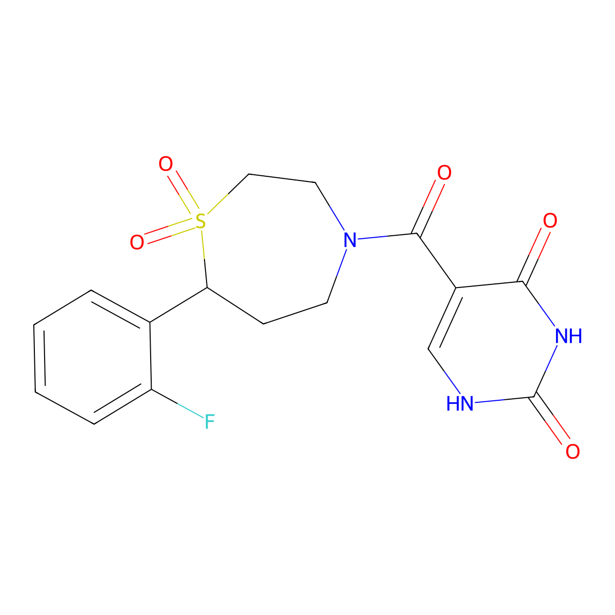 5-(7-(2-fluorophenyl)-1,1-dioxido-1,4-thiazepane-4-carbonyl)pyrimidine-2,4(1H,3H)-dione molecular structure, CAS 2034329-42-3