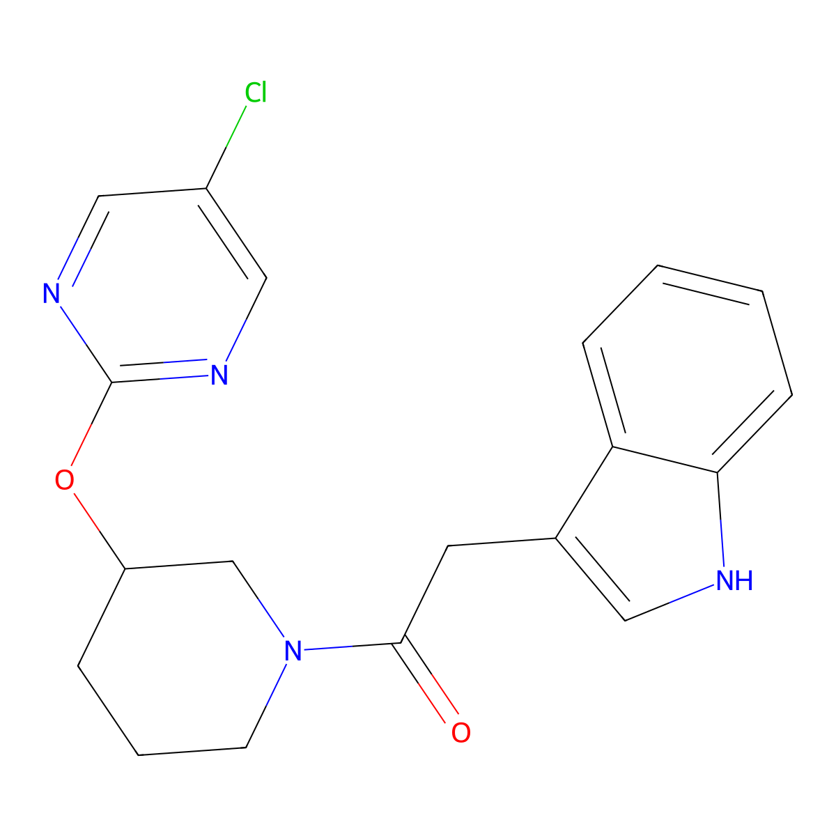 1-(3-((5-chloropyrimidin-2-yl)oxy)piperidin-1-yl)-2-(1H-indol-3-yl)ethanone molecular structure, CAS 2034329-45-6