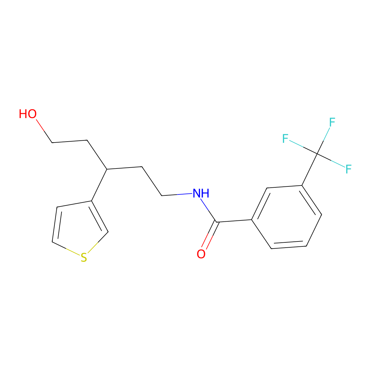 N-[5-hydroxy-3-(thiophen-3-yl)pentyl]-3-(trifluoromethyl)benzamide molecular structure, CAS 2034329-46-7