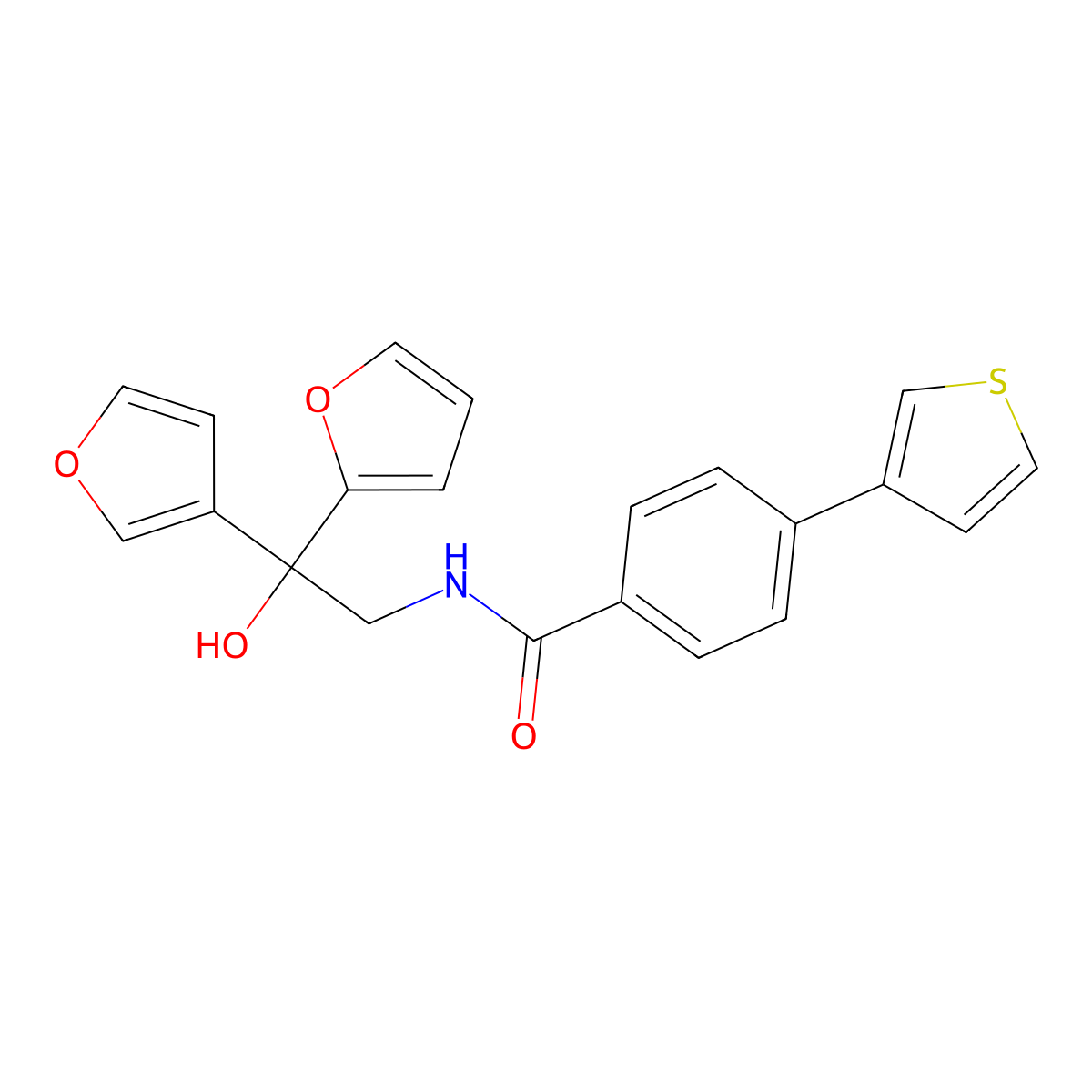 N-[2-(furan-2-yl)-2-(furan-3-yl)-2-hydroxyethyl]-4-(thiophen-3-yl)benzamide molecular structure, CAS 2034329-48-9