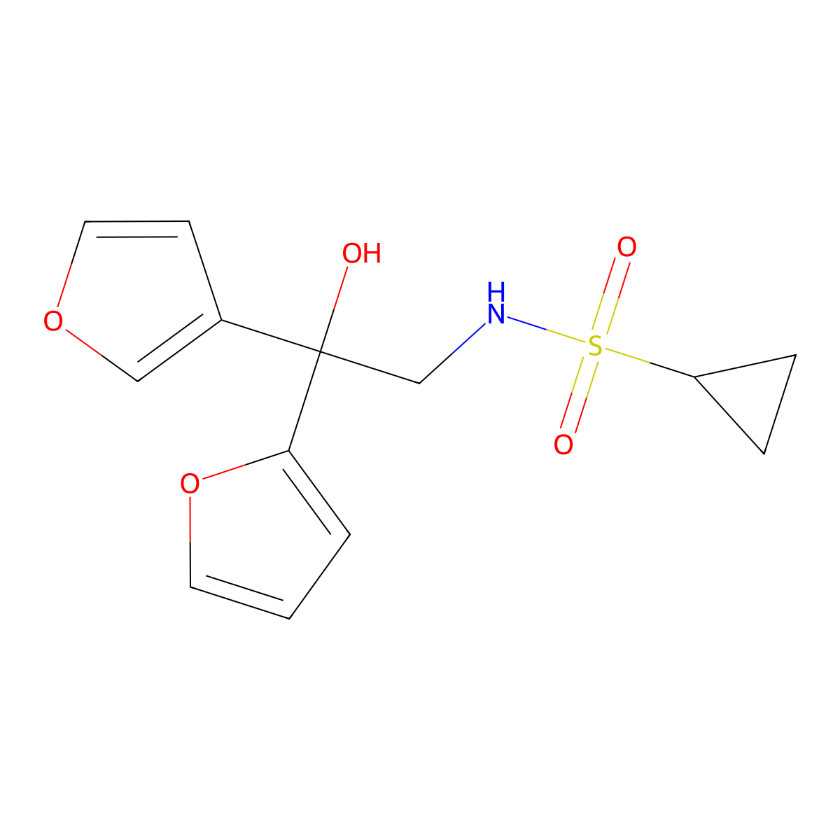 N-[2-(furan-2-yl)-2-(furan-3-yl)-2-hydroxyethyl]cyclopropanesulfonamide molecular structure, CAS 2034329-54-7