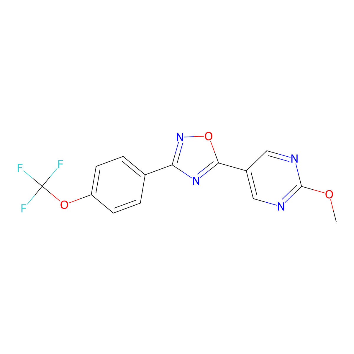 5-(2-Methoxypyrimidin-5-yl)-3-(4-(trifluoromethoxy)phenyl)-1,2,4-oxadiazole molecular structure, CAS 2034329-55-8
