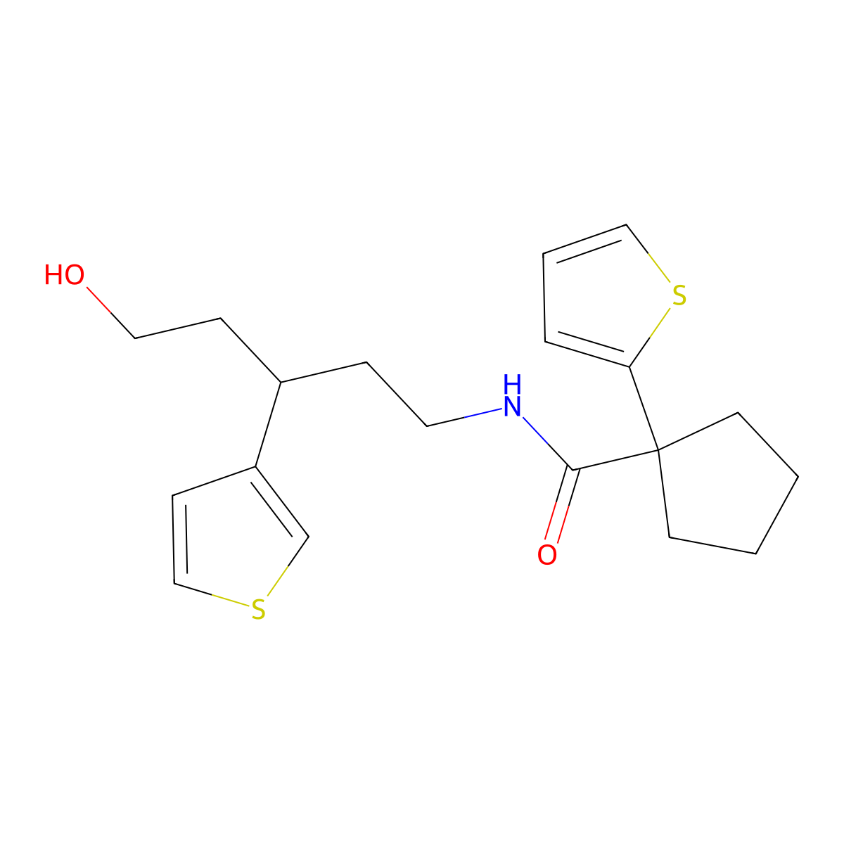 N-(5-hydroxy-3-(thiophen-3-yl)pentyl)-1-(thiophen-2-yl)cyclopentanecarboxamide molecular structure, CAS 2034329-65-0