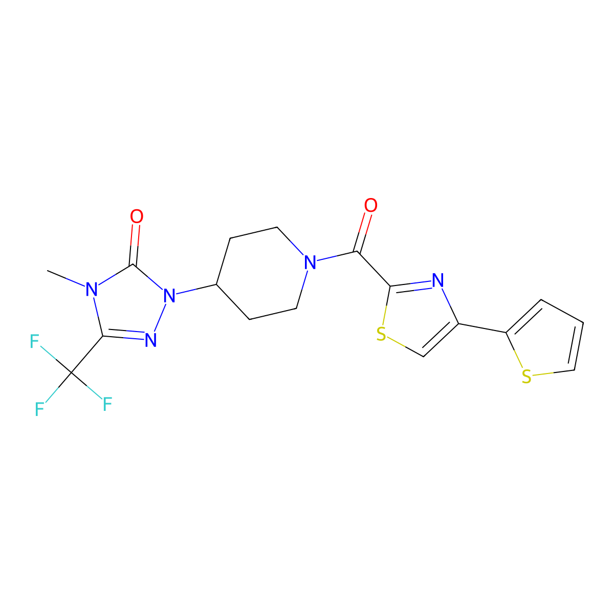 4-methyl-1-(1-(4-(thiophen-2-yl)thiazole-2-carbonyl)piperidin-4-yl)-3-(trifluoromethyl)-1H-1,2,4-triazol-5(4H)-one molecular structure, CAS 2034329-67-2