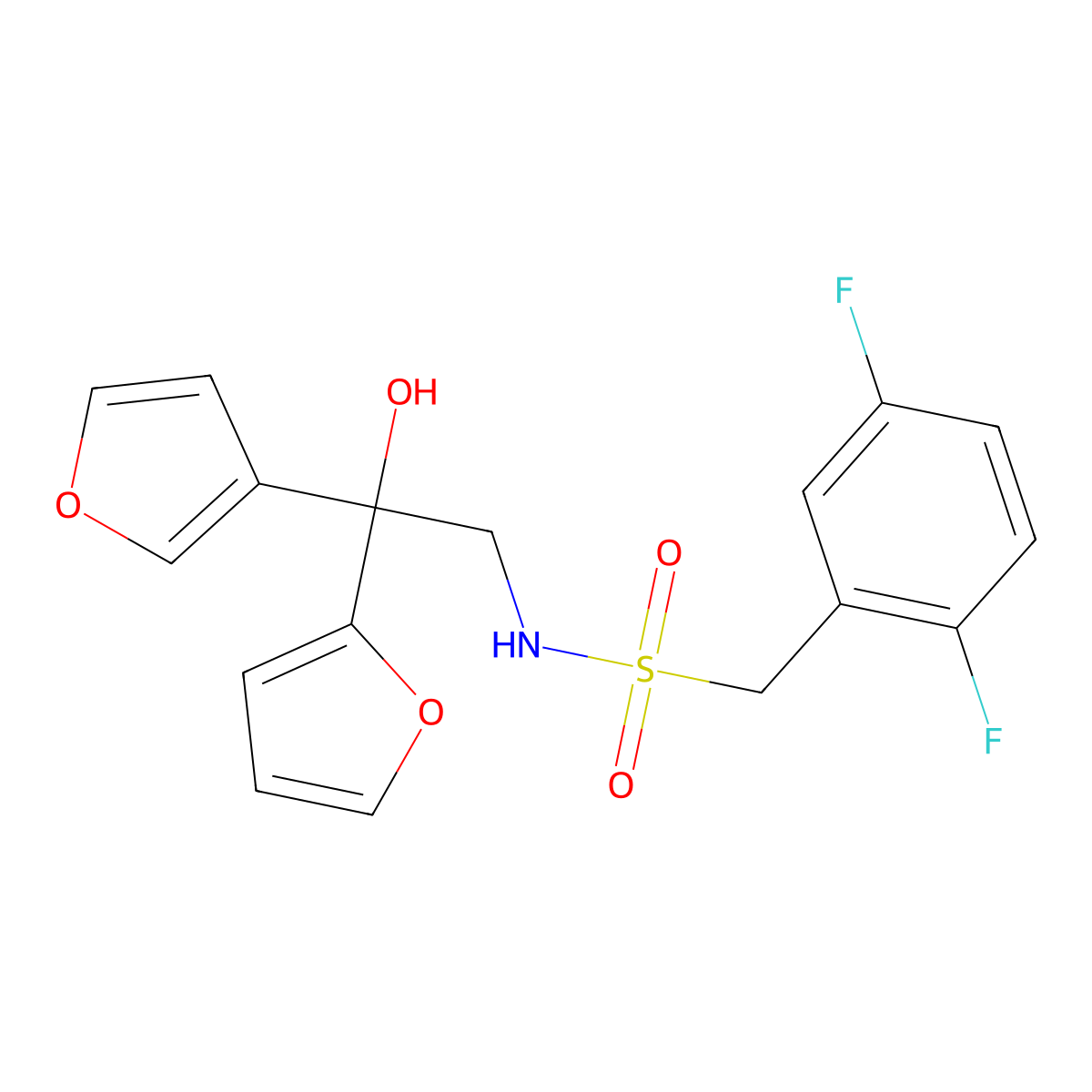 1-(2,5-difluorophenyl)-N-[2-(furan-2-yl)-2-(furan-3-yl)-2-hydroxyethyl]methanesulfonamide molecular structure, CAS 2034329-68-3