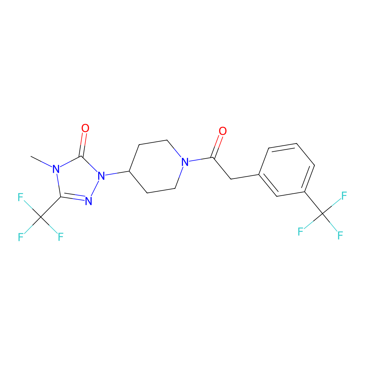 4-methyl-3-(trifluoromethyl)-1-(1-(2-(3-(trifluoromethyl)phenyl)acetyl)piperidin-4-yl)-1H-1,2,4-triazol-5(4H)-one molecular structure, CAS 2034329-75-2