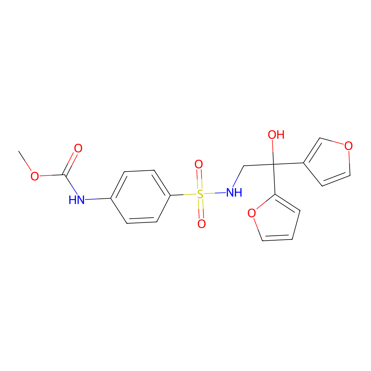 methyl (4-(N-(2-(furan-2-yl)-2-(furan-3-yl)-2-hydroxyethyl)sulfamoyl)phenyl)carbamate molecular structure, CAS 2034329-76-3
