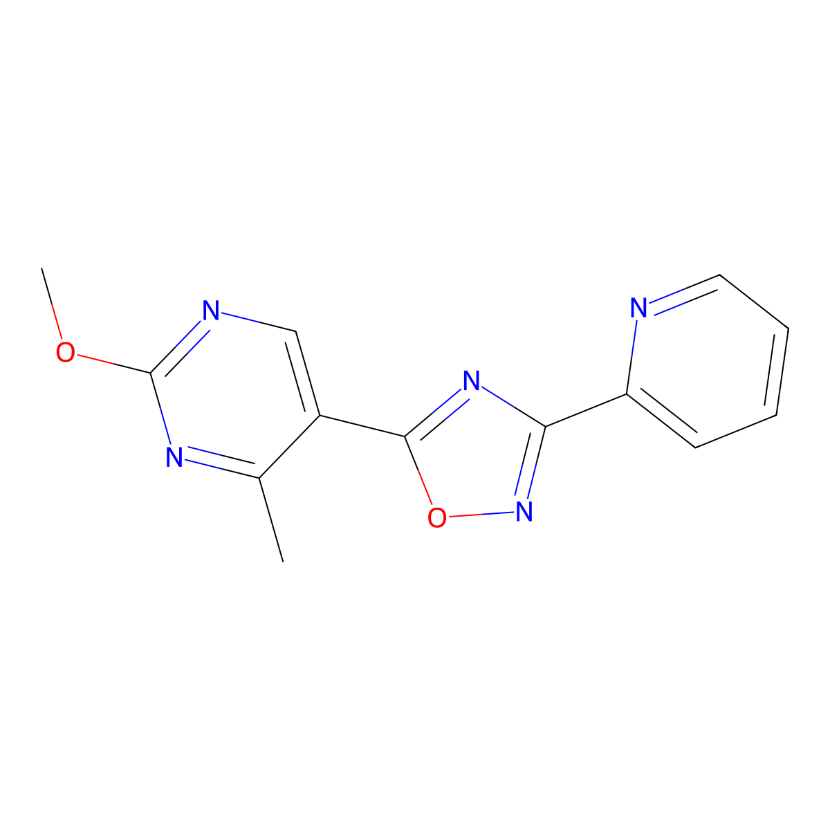 5-(2-Methoxy-4-methylpyrimidin-5-yl)-3-(pyridin-2-yl)-1,2,4-oxadiazole molecular structure, CAS 2034329-78-5