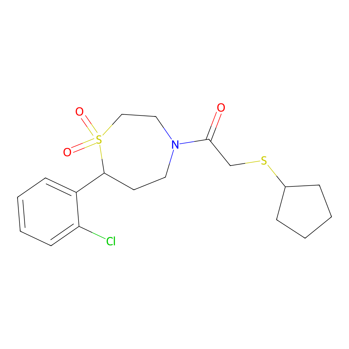 1-(7-(2-Chlorophenyl)-1,1-dioxido-1,4-thiazepan-4-yl)-2-(cyclopentylthio)ethanone molecular structure, CAS 2034329-81-0