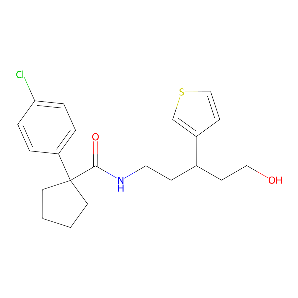 1-(4-chlorophenyl)-N-(5-hydroxy-3-(thiophen-3-yl)pentyl)cyclopentanecarboxamide molecular structure, CAS 2034329-82-1