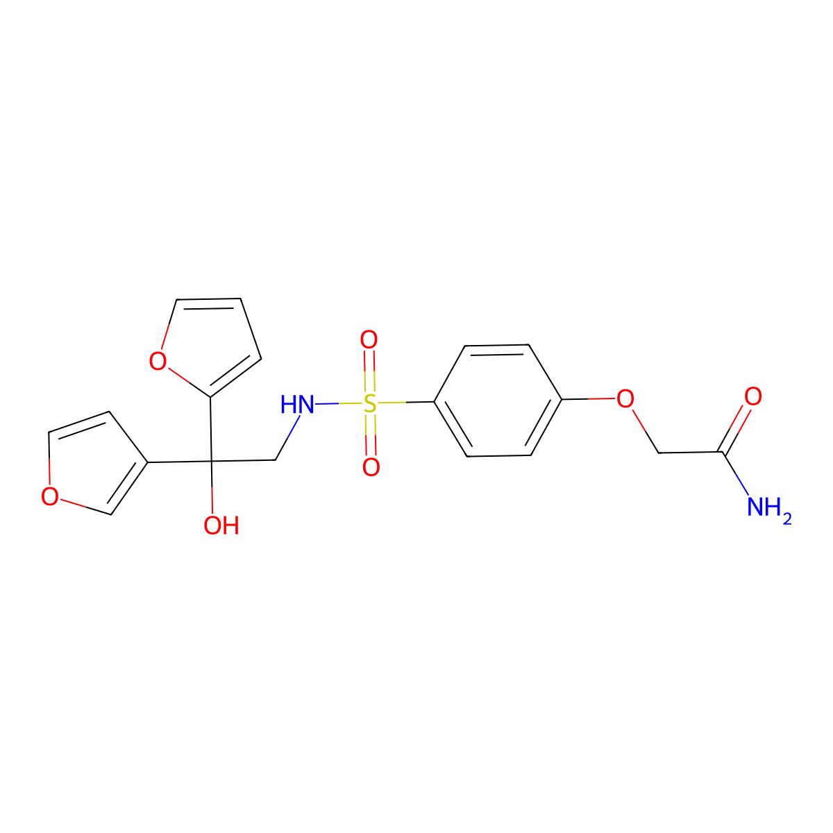 2-(4-(N-(2-(furan-2-yl)-2-(furan-3-yl)-2-hydroxyethyl)sulfamoyl)phenoxy)acetamide molecular structure, CAS 2034329-83-2