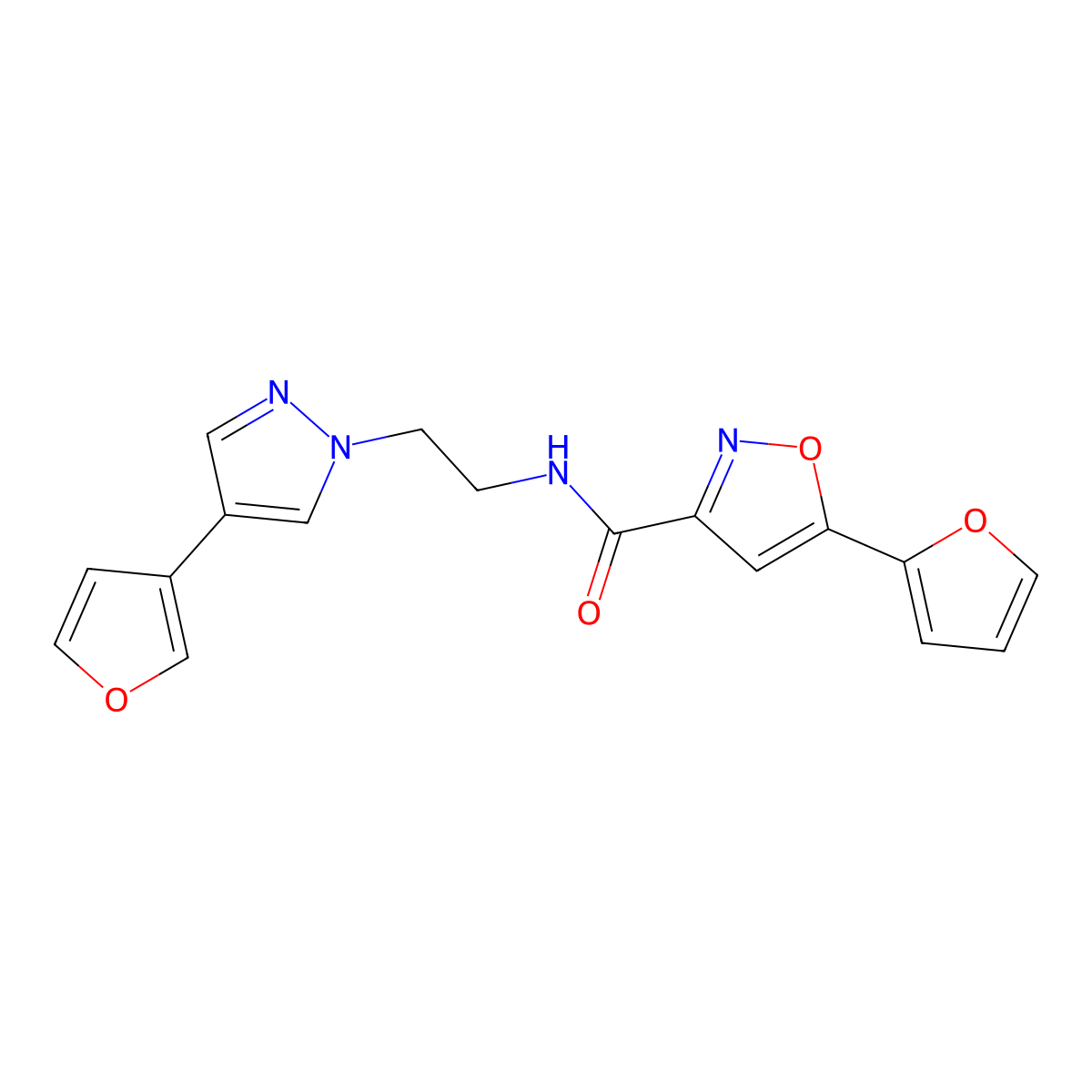 5-(furan-2-yl)-N-(2-(4-(furan-3-yl)-1H-pyrazol-1-yl)ethyl)isoxazole-3-carboxamide molecular structure, CAS 2034329-86-5