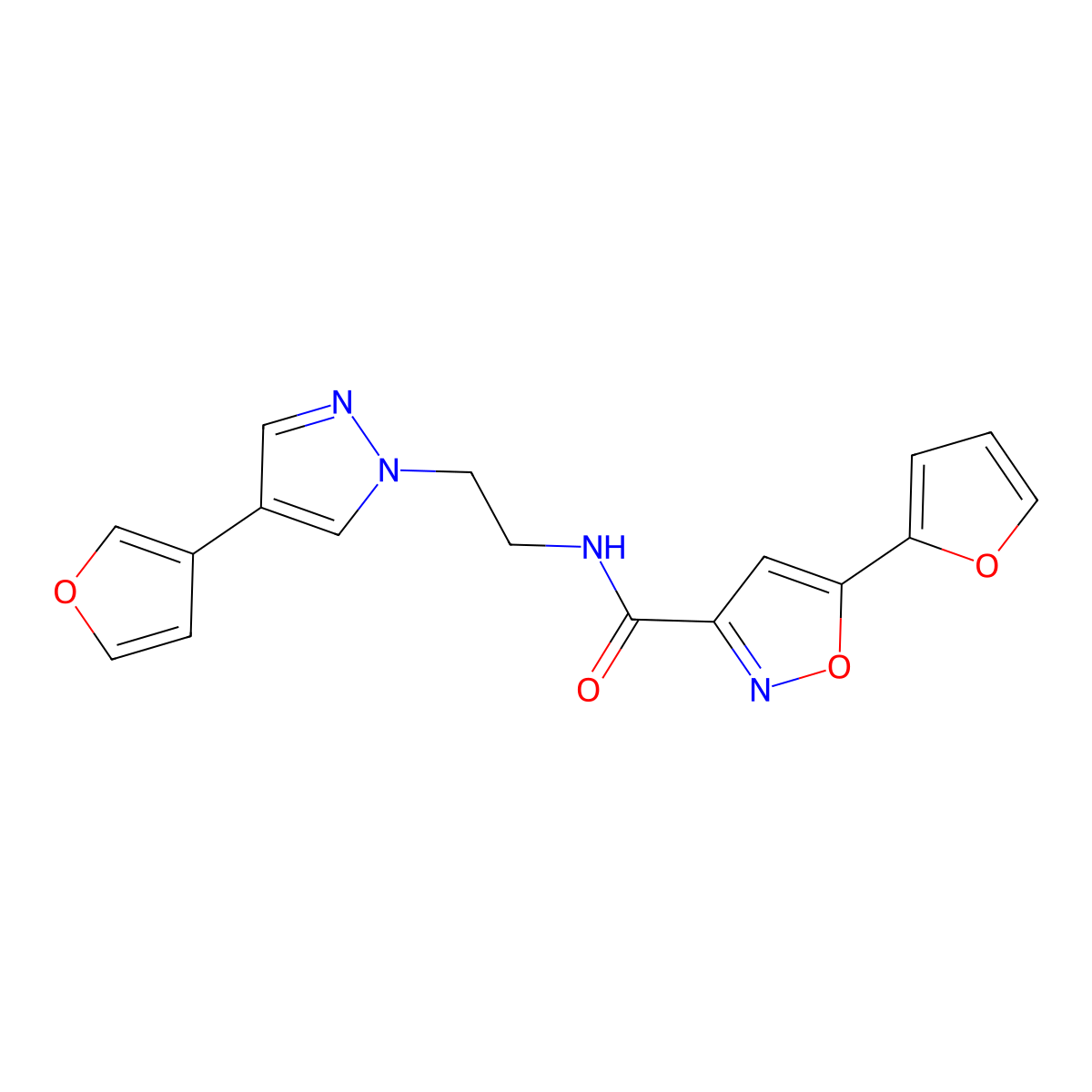 5-(furan-2-yl)-N-(2-(4-(furan-3-yl)-1H-pyrazol-1-yl)ethyl)isoxazole-3-carboxamide molecular structure, CAS 2034329-86-5