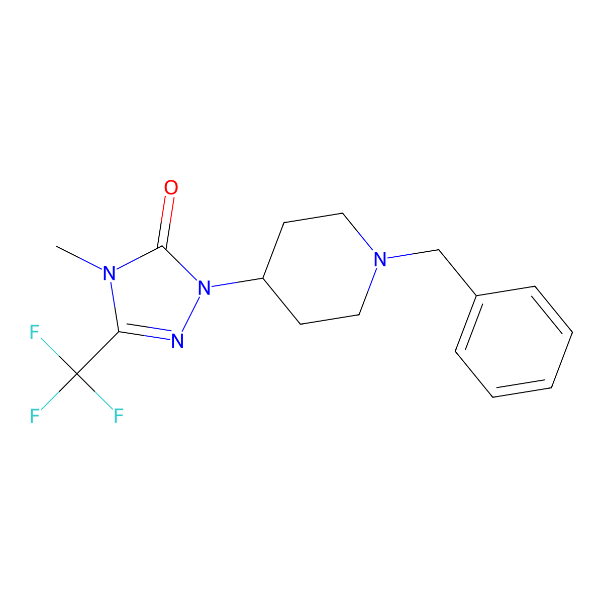 1-(1-benzylpiperidin-4-yl)-4-methyl-3-(trifluoromethyl)-4,5-dihydro-1H-1,2,4-triazol-5-one molecular structure, CAS 2034329-89-8