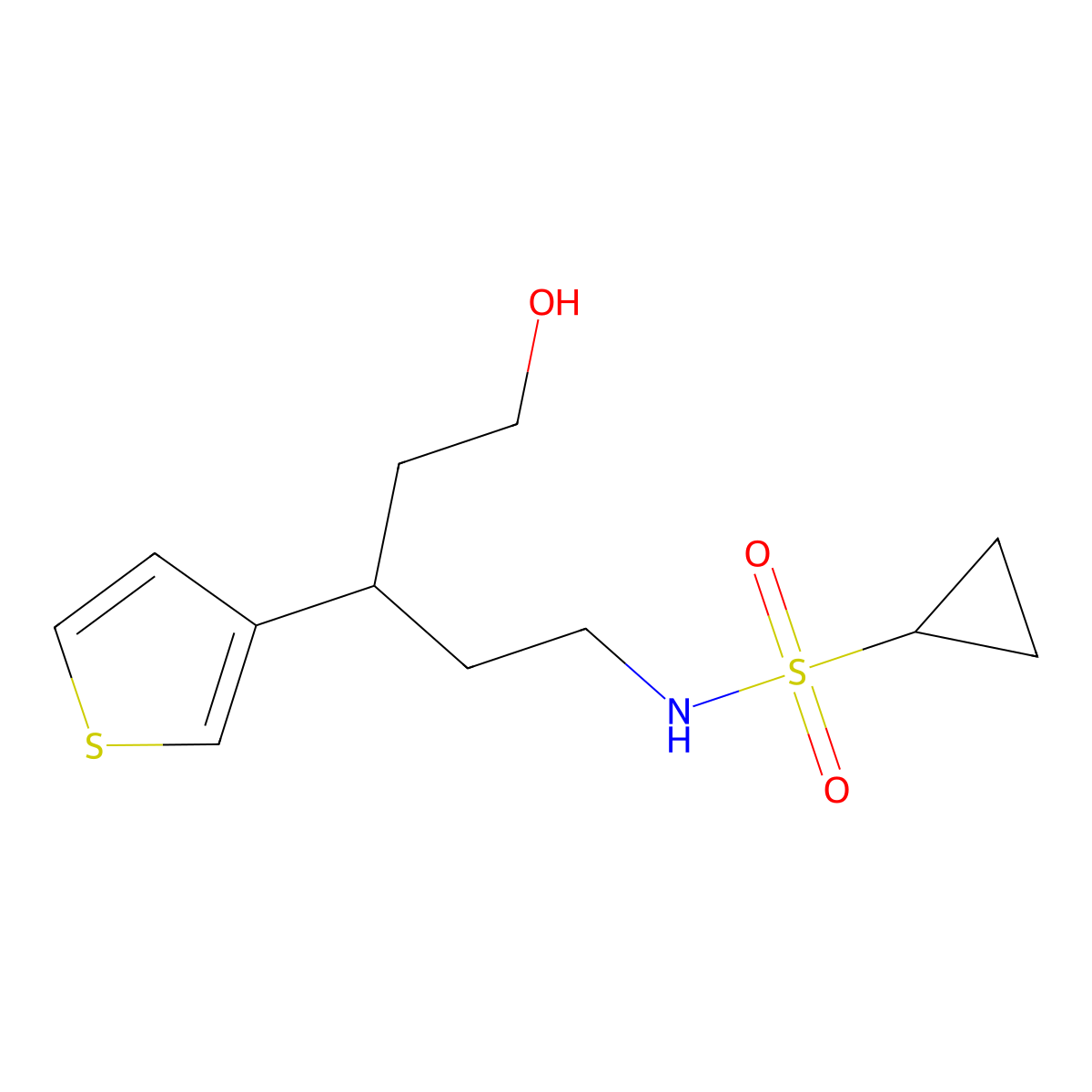N-(5-hydroxy-3-(thiophen-3-yl)pentyl)cyclopropanesulfonamide molecular structure, CAS 2034329-91-2