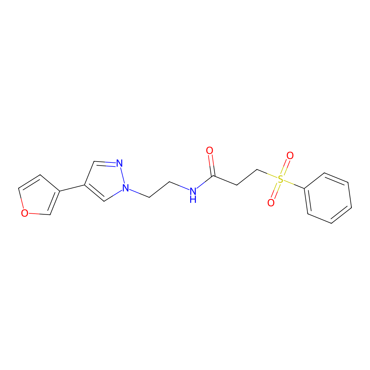N-(2-(4-(furan-3-yl)-1H-pyrazol-1-yl)ethyl)-3-(phenylsulfonyl)propanamide molecular structure, CAS 2034329-93-4