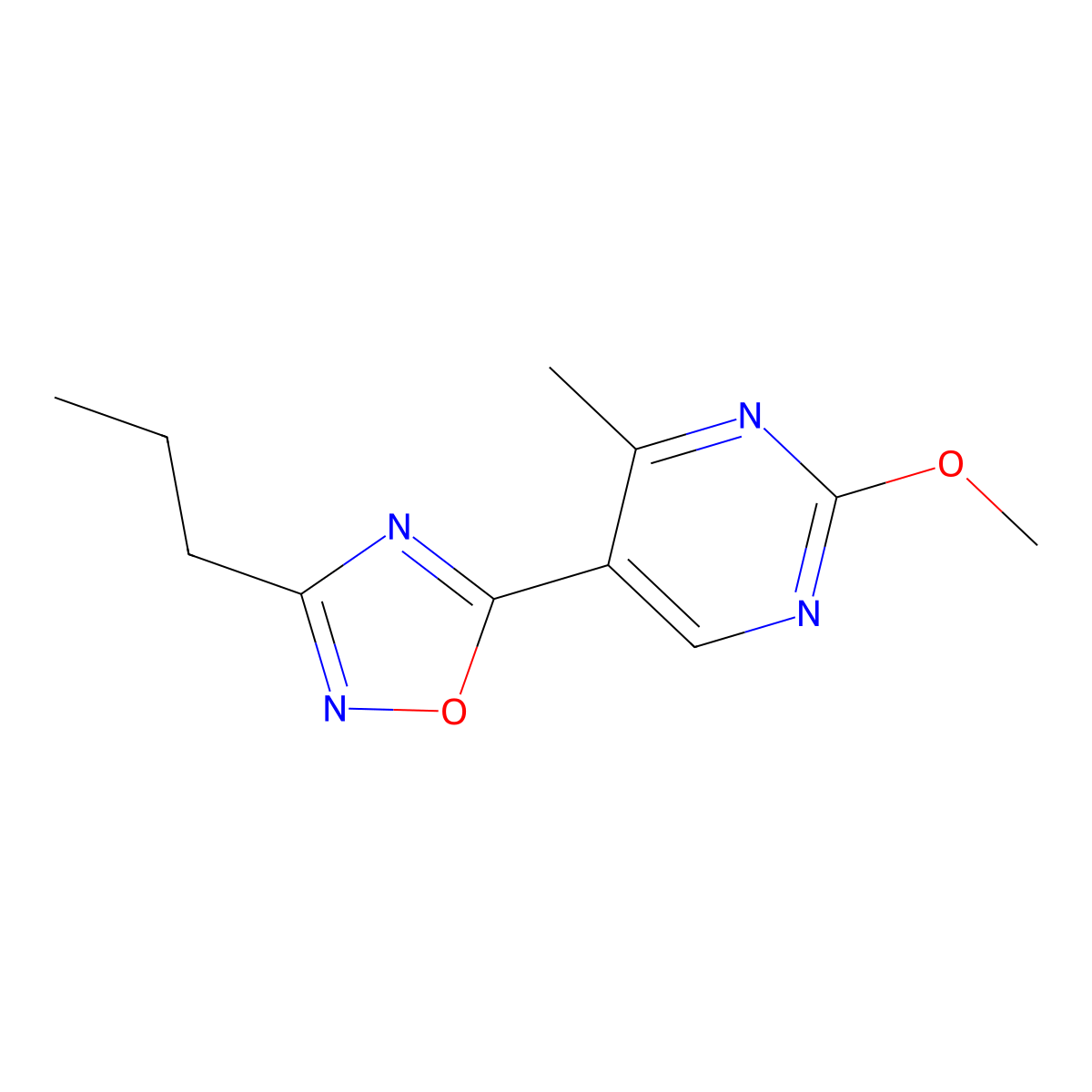 5-(2-Methoxy-4-methylpyrimidin-5-yl)-3-propyl-1,2,4-oxadiazole molecular structure, CAS 2034329-99-0