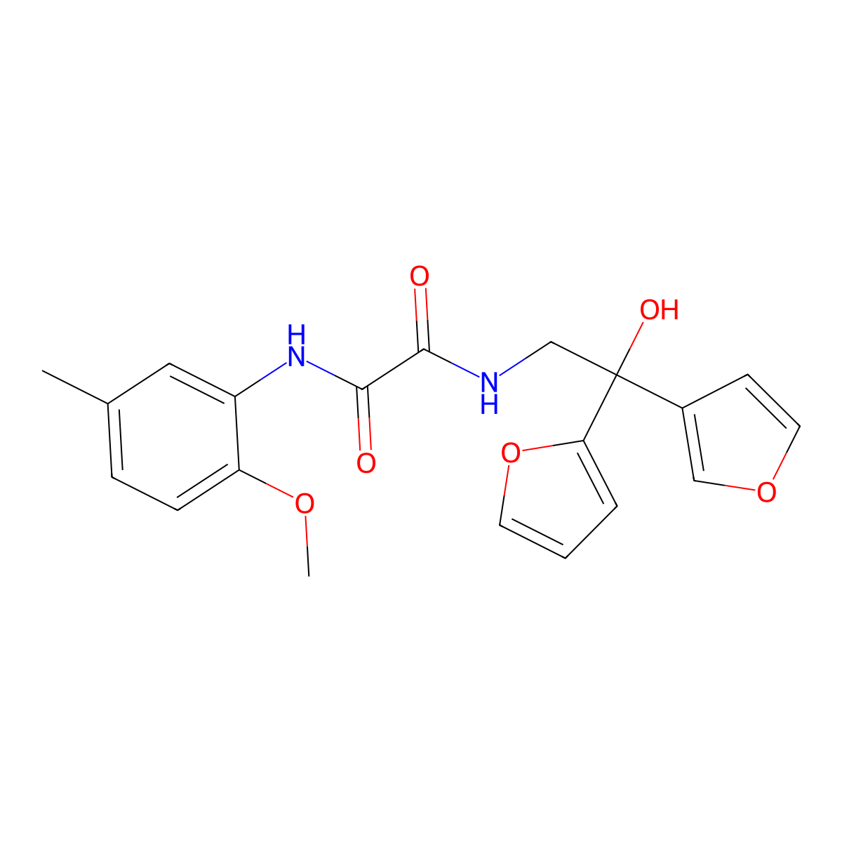 N1-(2-(furan-2-yl)-2-(furan-3-yl)-2-hydroxyethyl)-N2-(2-methoxy-5-methylphenyl)oxalamide molecular structure, CAS 2034330-00-0
