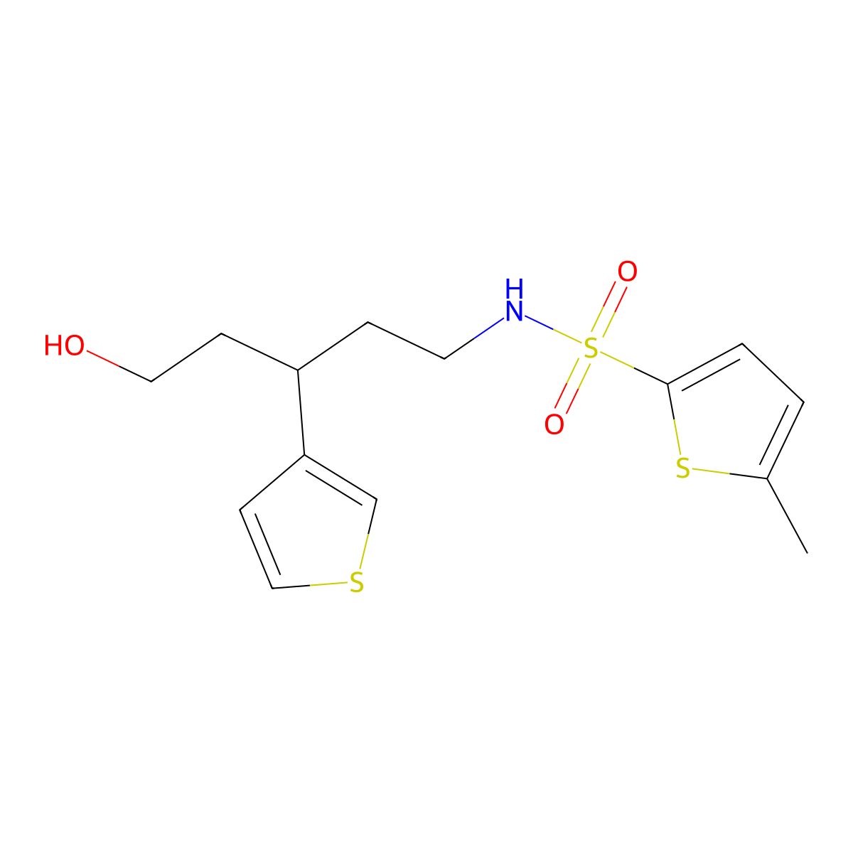 N-(5-hydroxy-3-(thiophen-3-yl)pentyl)-5-methylthiophene-2-sulfonamide molecular structure, CAS 2034330-01-1