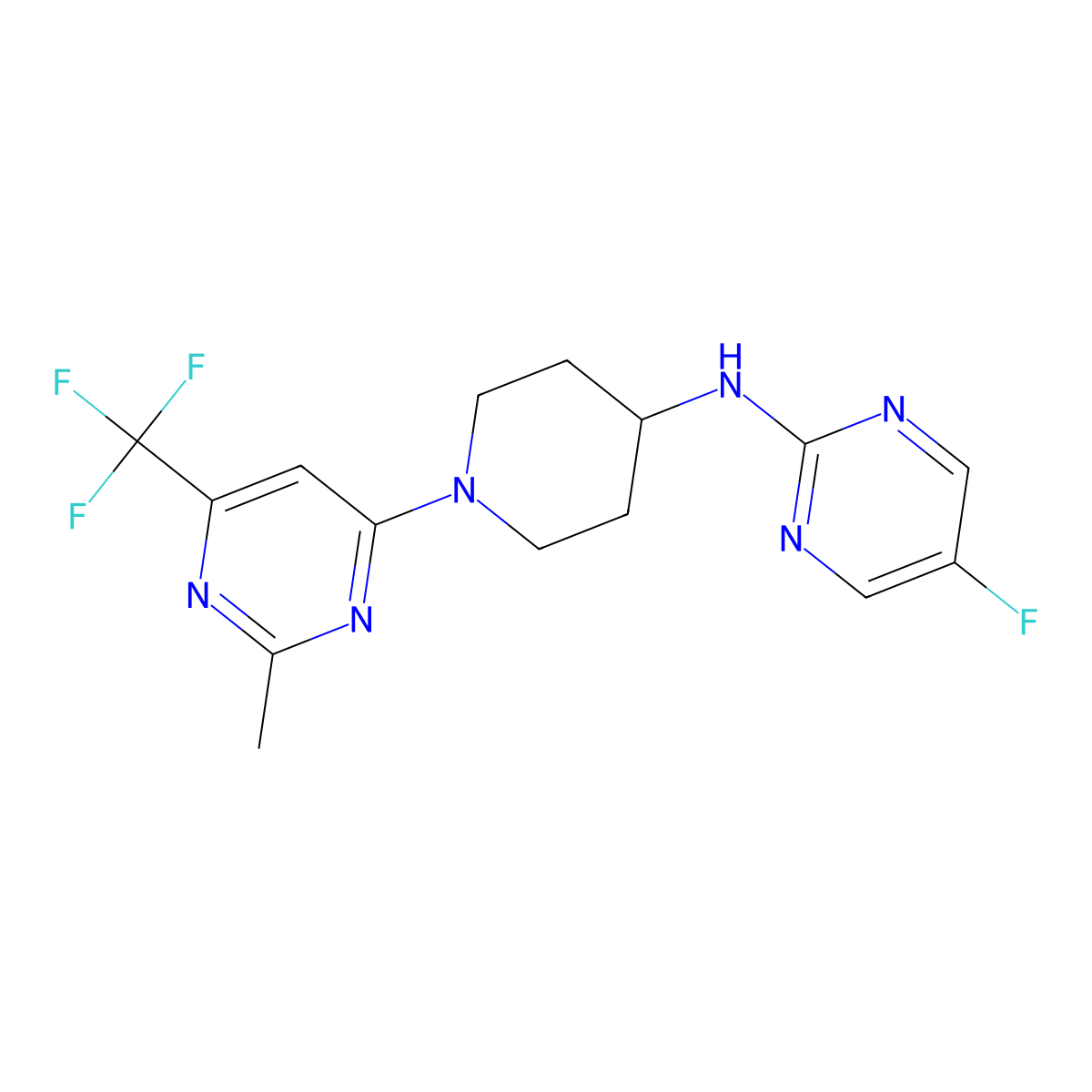 5-fluoro-N-{1-[2-methyl-6-(trifluoromethyl)pyrimidin-4-yl]piperidin-4-yl}pyrimidin-2-amine molecular structure, CAS 2034330-02-2