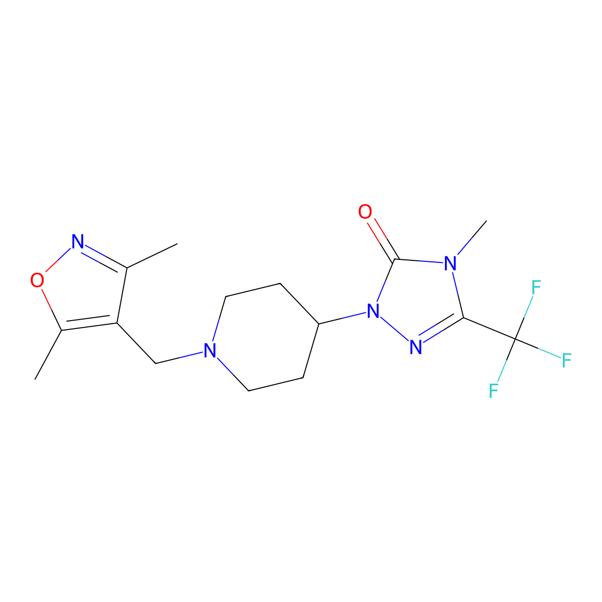 1-(1-((3,5-dimethylisoxazol-4-yl)methyl)piperidin-4-yl)-4-methyl-3-(trifluoromethyl)-1H-1,2,4-triazol-5(4H)-one molecular structure, CAS 2034330-03-3