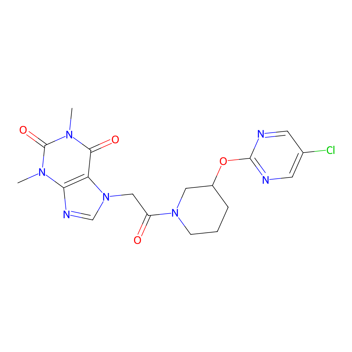 7-(2-(3-((5-chloropyrimidin-2-yl)oxy)piperidin-1-yl)-2-oxoethyl)-1,3-dimethyl-1H-purine-2,6(3H,7H)-dione molecular structure, CAS 2034330-04-4