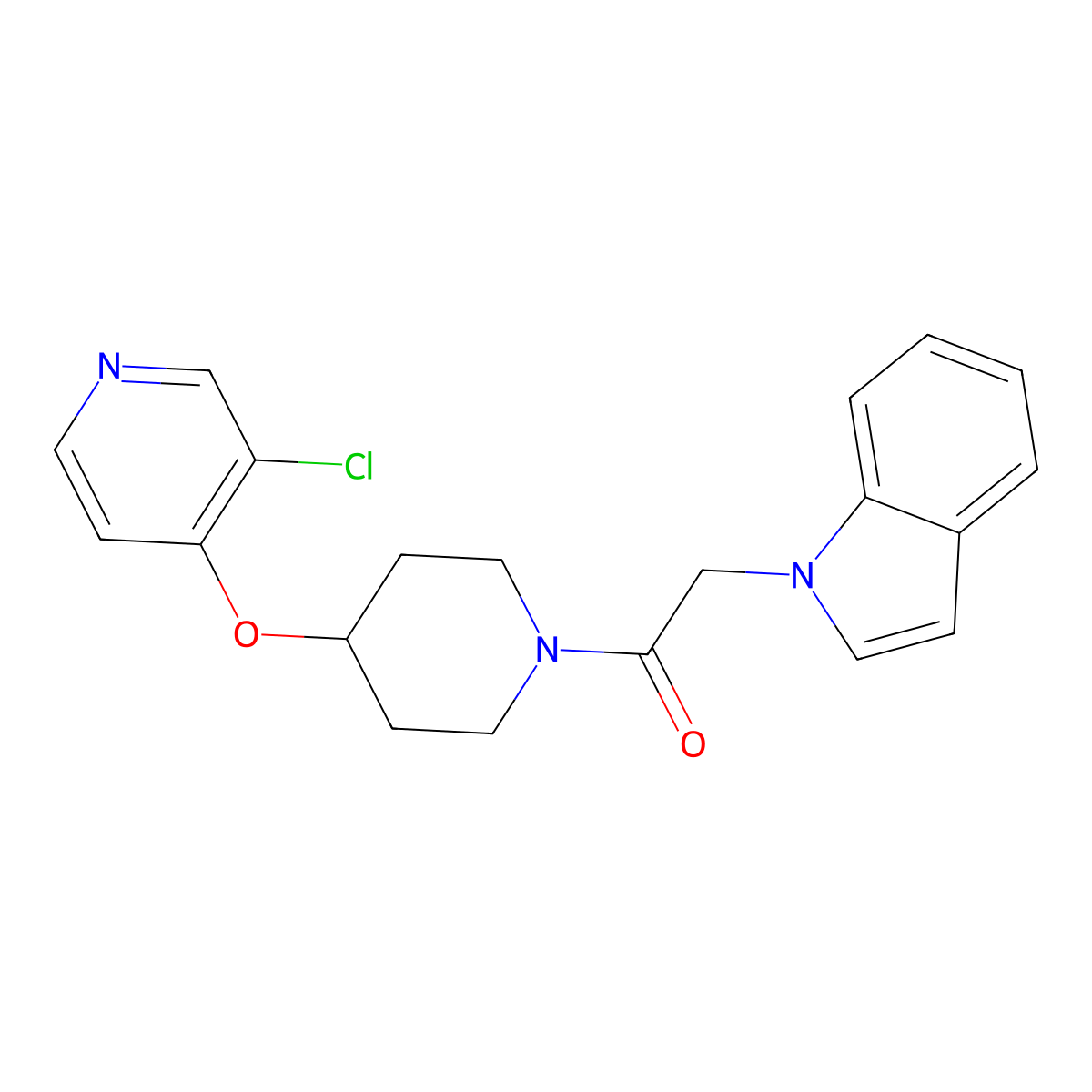 1-(4-((3-chloropyridin-4-yl)oxy)piperidin-1-yl)-2-(1H-indol-1-yl)ethanone molecular structure, CAS 2034330-06-6